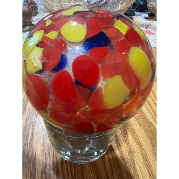 Handblown Art Glass Suncatcher Friendship Ball Multi-color Pedestal Foot - Picture 5 of 7